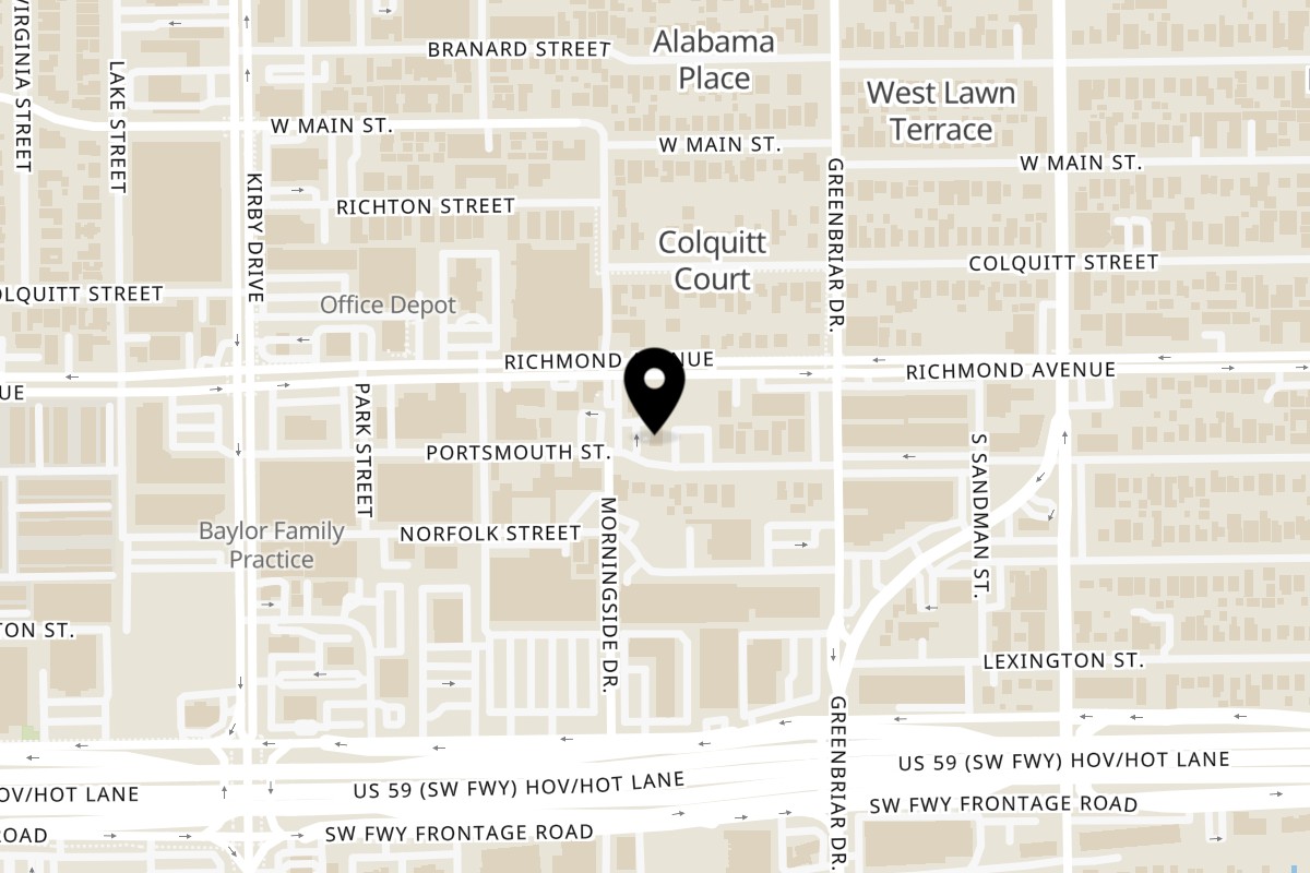 Map showing the location of Hobbit Cafe on 2243 Richmond Ave in Houston